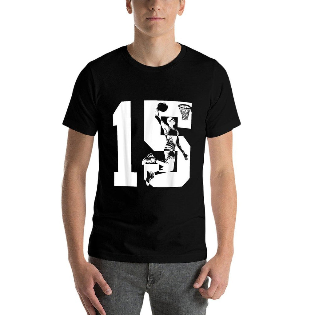 15 YEARS NUMBER 15 BASKETBALL 15TH BIRTHDAY  Fade-proof Color T-Shirt