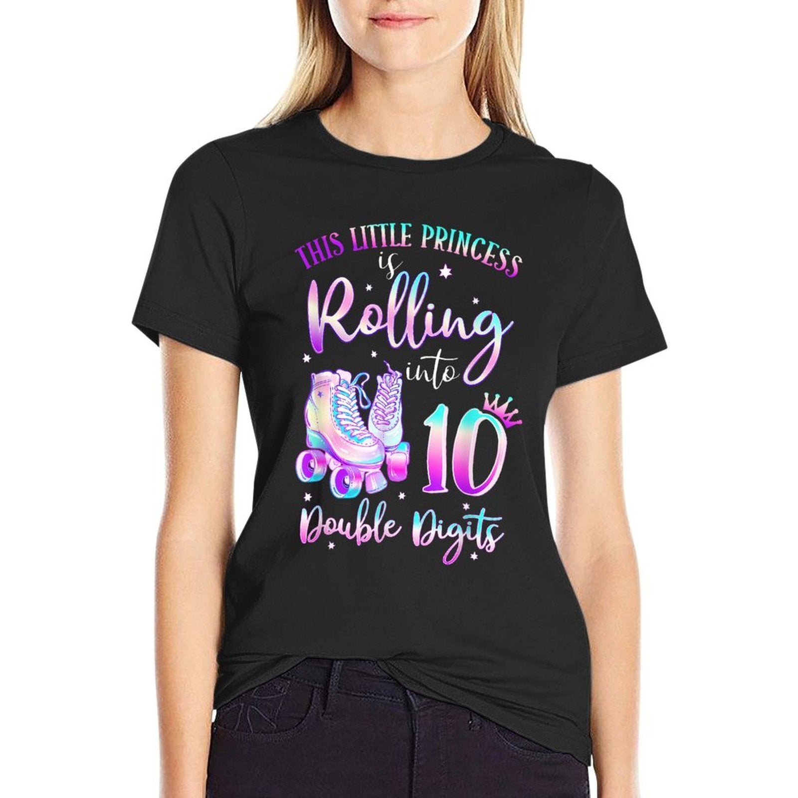 10th Birthday Rolling Into 10 Double Digits Roller Skate  Tagless Design T-Shirt