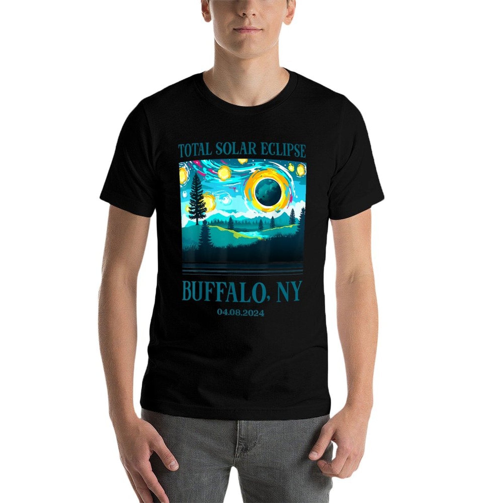 2024 Total Solar Eclipse Buffalo NY Totality Landscape  Cotton T-Shirt
