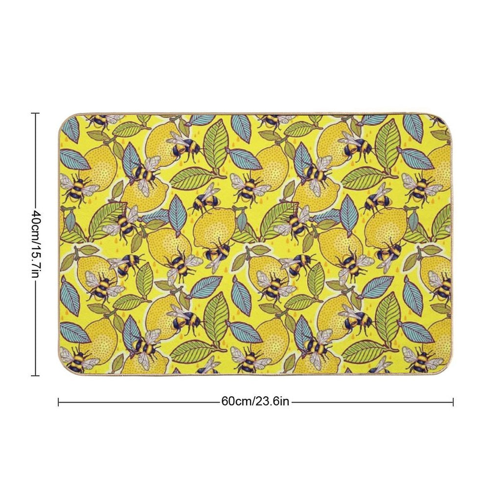 Yellow Lemon And Bee Garden.  Anti-Trip Bath Mat