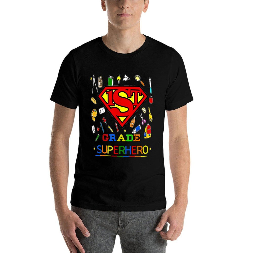 1st Grade Superhero First Grade Gift for Kids  Heathered Texture T-Shirt