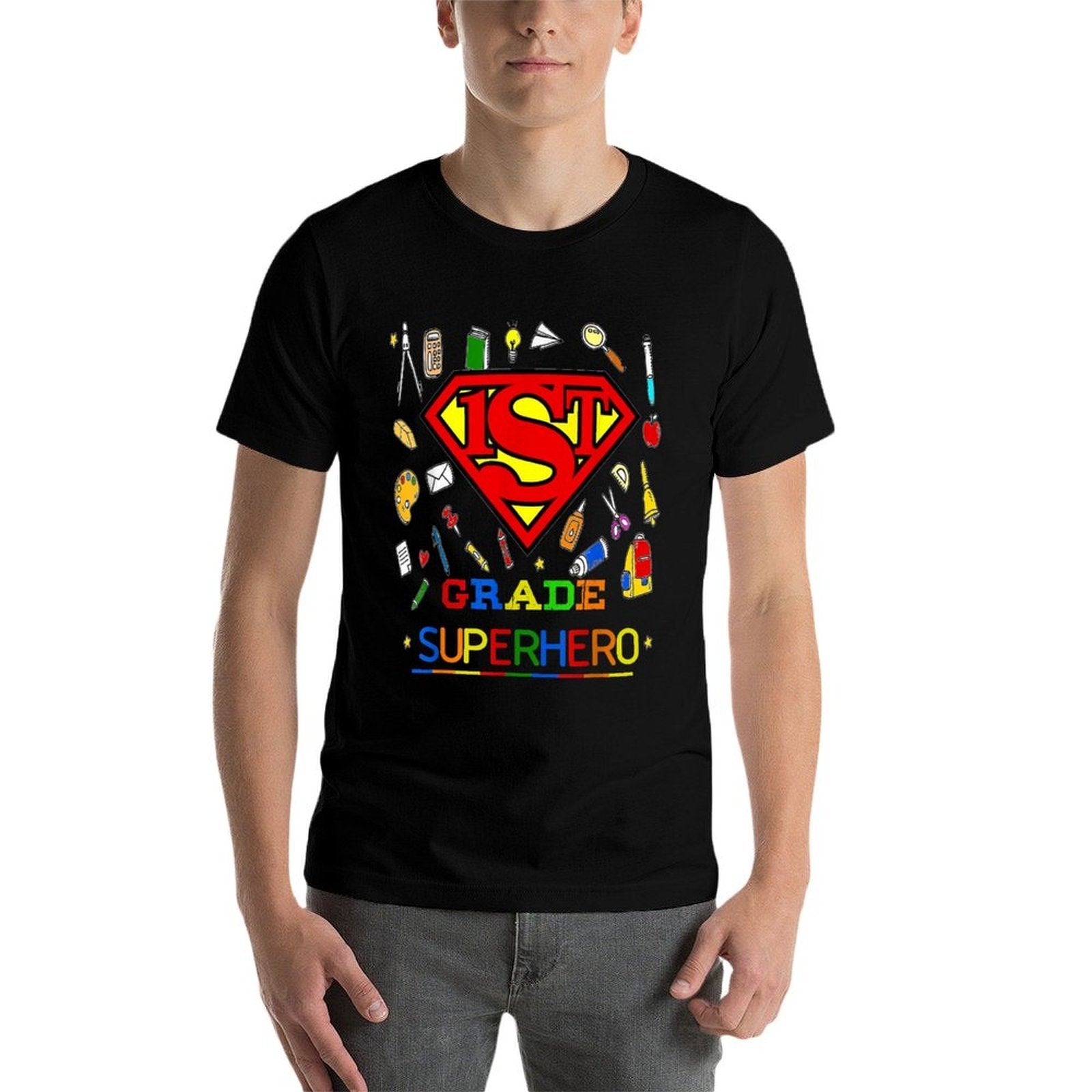 1st Grade Superhero First Grade Gift for Kids  Heathered Texture T-Shirt