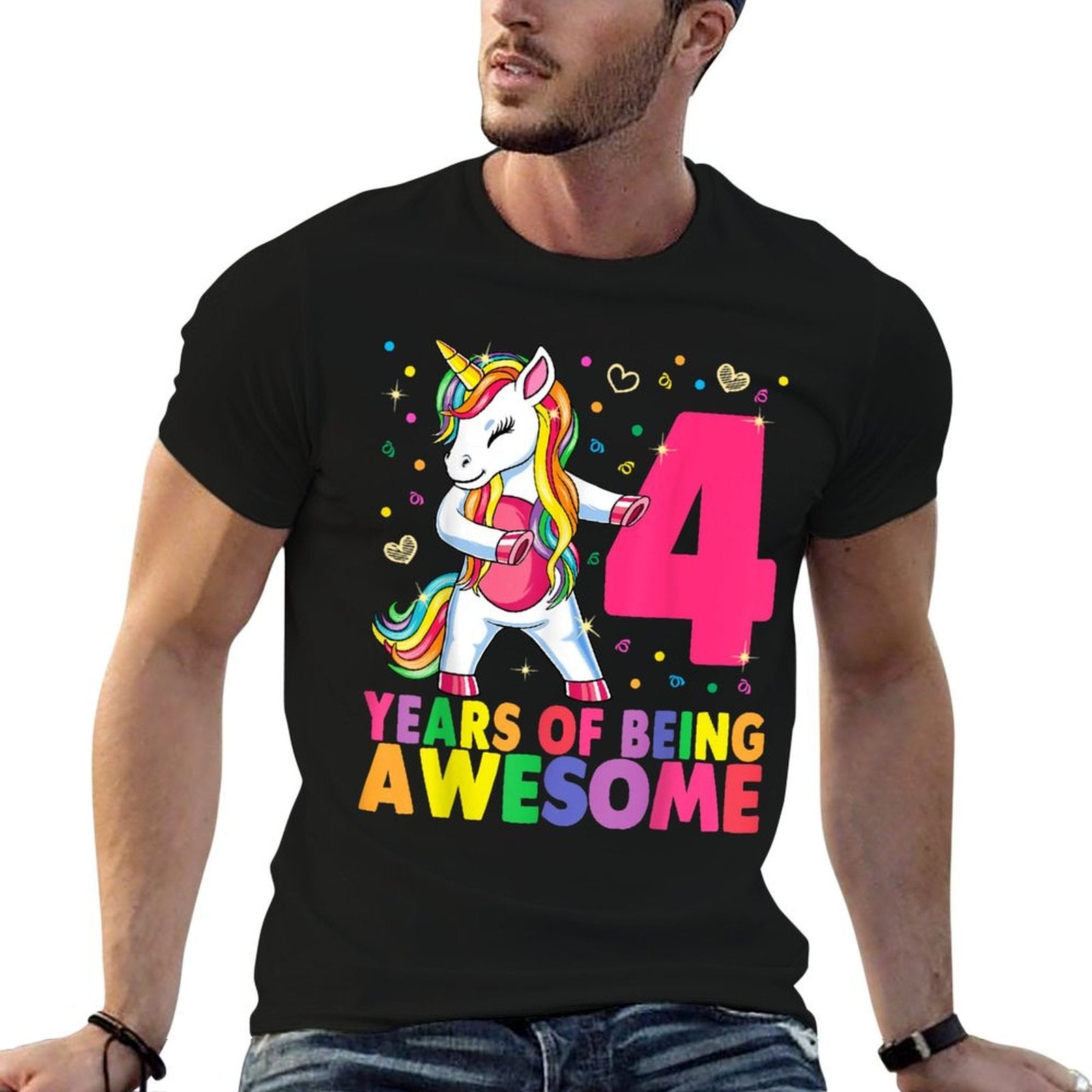 4 Years Old Unicorn Flossing 4th Birthday Girl Unicorn Party  Tagless Design T-Shirt