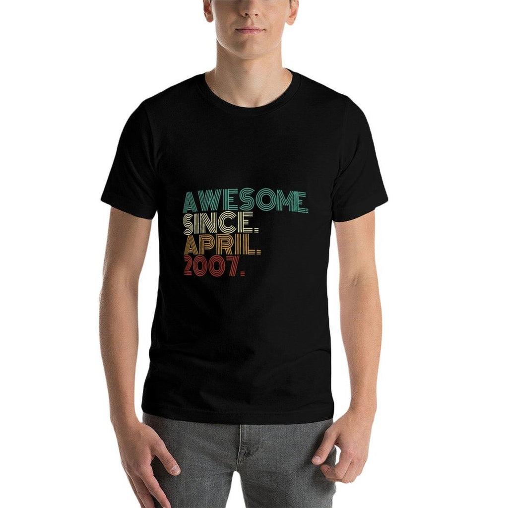 18 Years Old Awesome Since April 2007 18th Birthday  Fade-proof Color T-Shirt