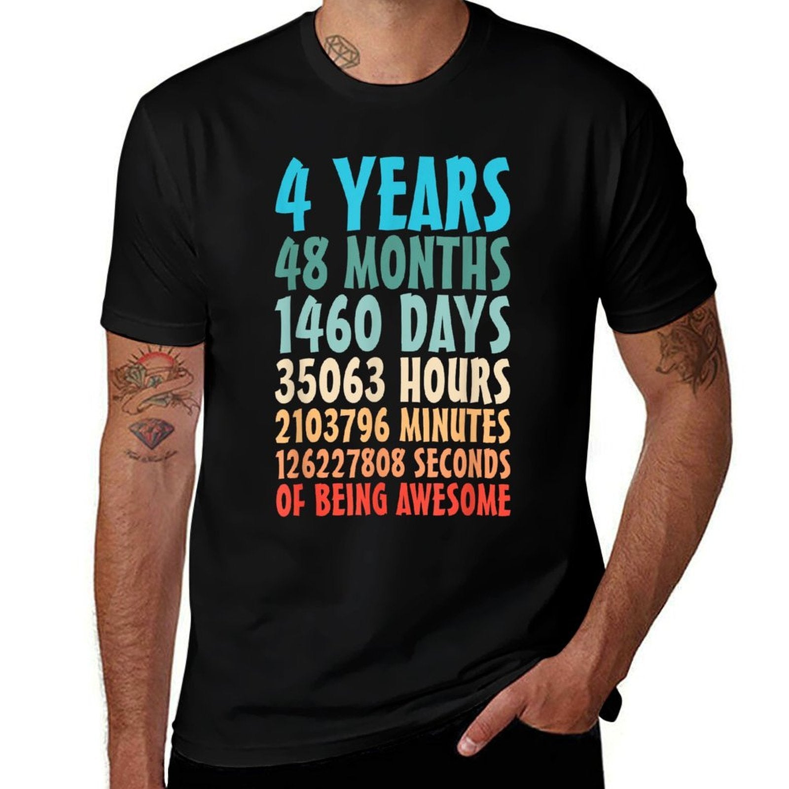 4 Years Of Being Awesome 48 Months 4th Birthday Countdown  Rolled Sleeves T-Shirt