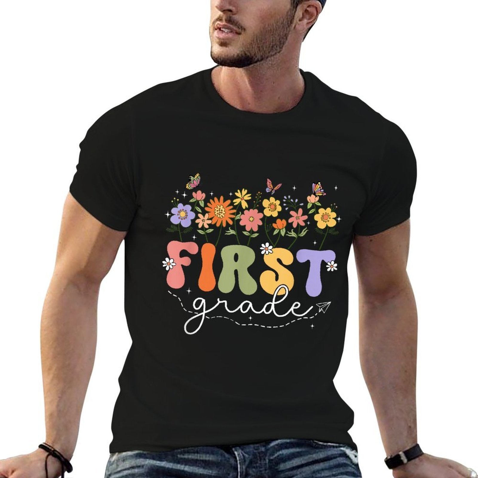 1st First Grade Teacher Wildflower Back To School Floral  Slim-fit Cut T-Shirt