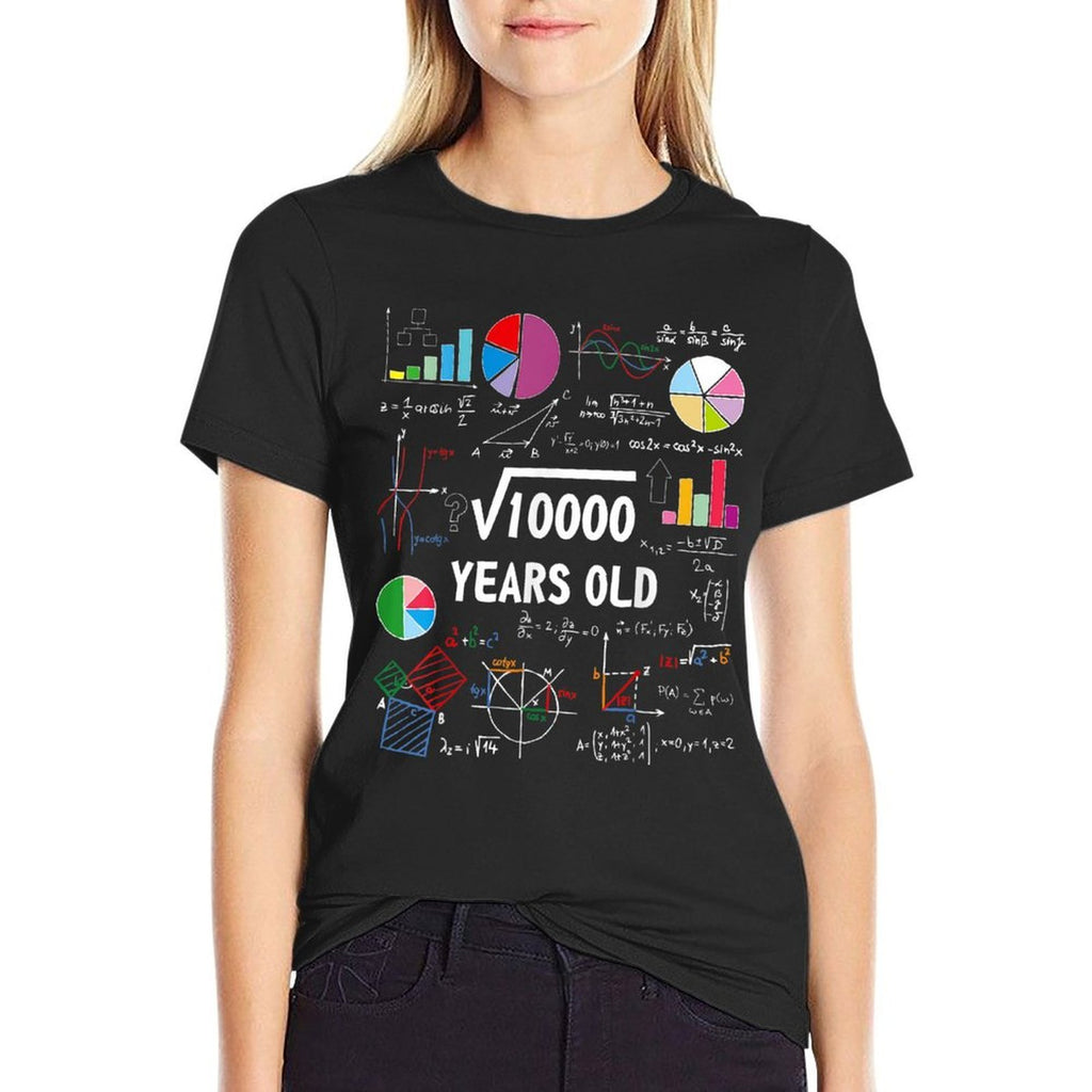 100 Year Old Grandma Square Root Of 10000 Fun 100th Birthday  High-quality Stitching T-Shirt