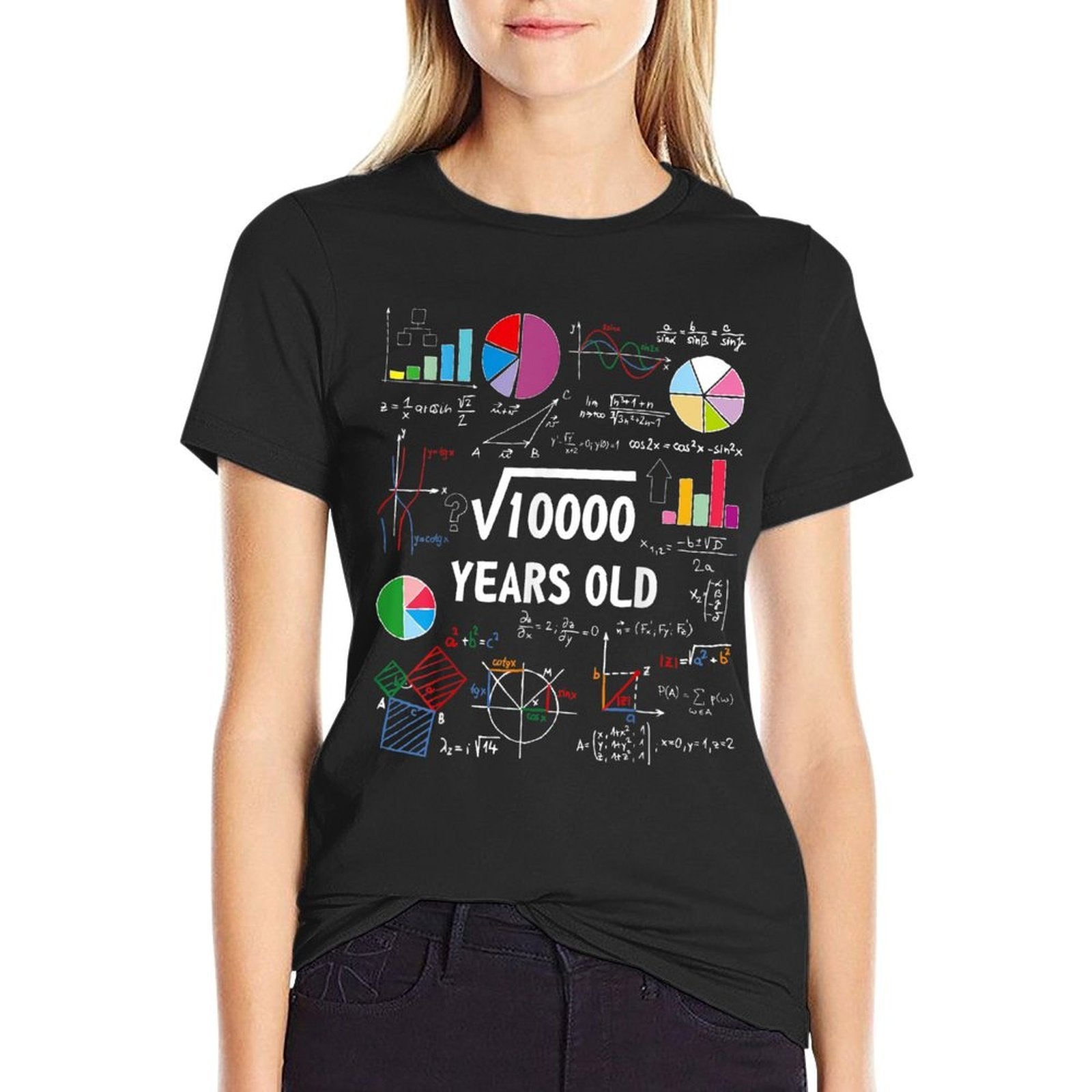 100 Year Old Grandma Square Root Of 10000 Fun 100th Birthday  High-quality Stitching T-Shirt