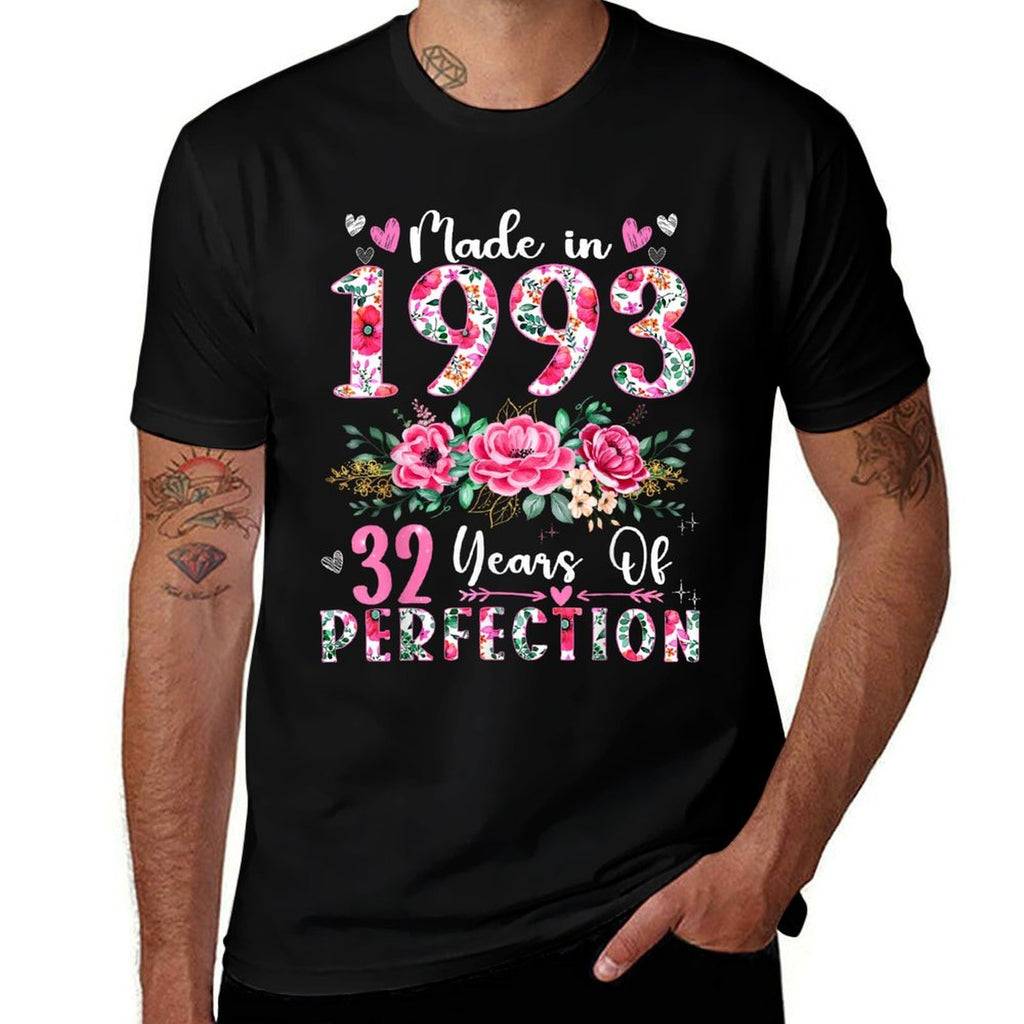 32 Year Old Made In 1993 Floral 32th Birthday Women  Breathable T-Shirt
