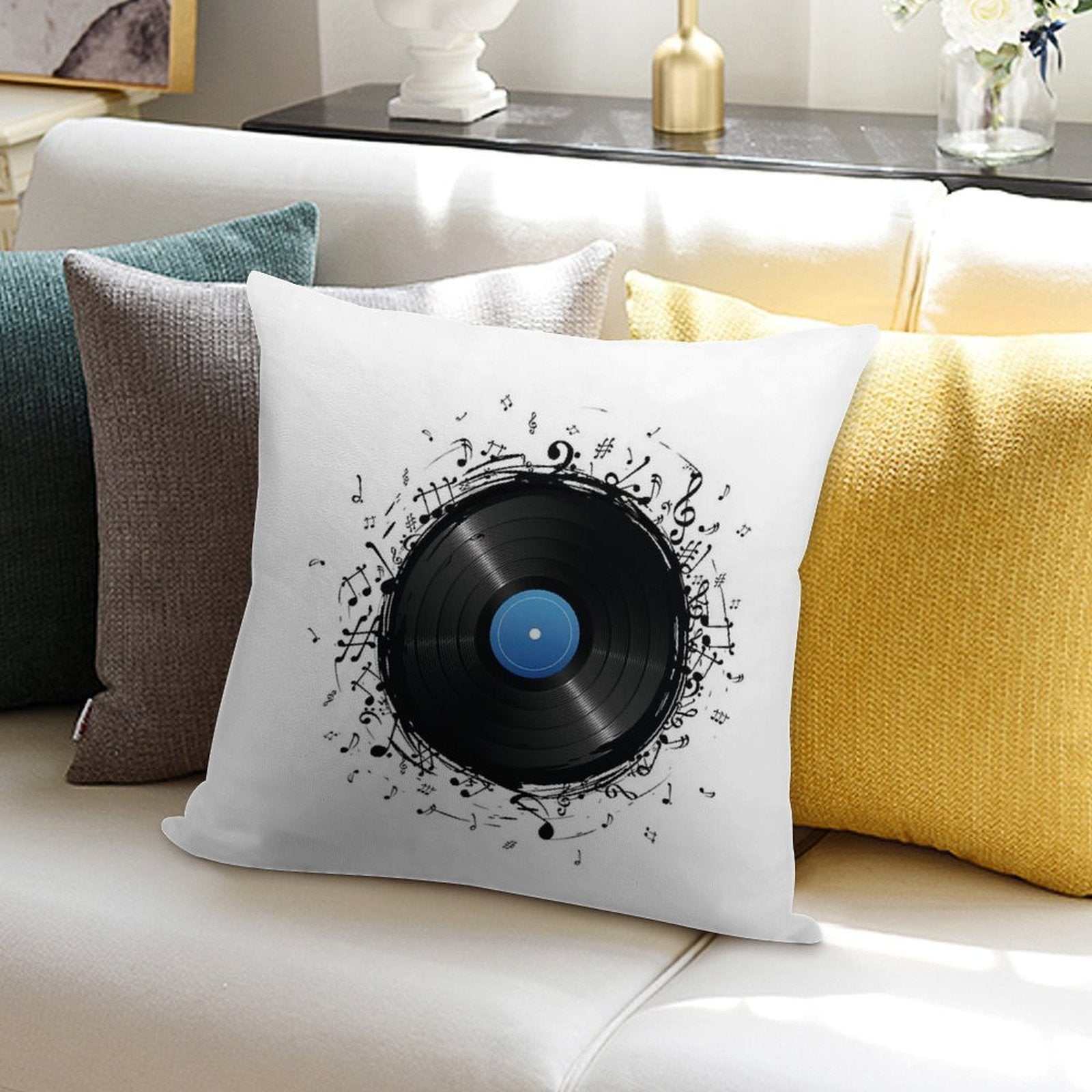 33 Vinyl Record Music Notes Soft Home Decor Throw Pillow
