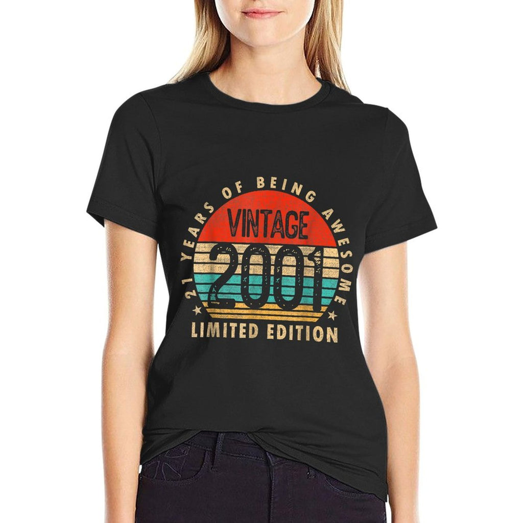 21 Year Old Gifts Vintage 2001 Limited Edition 21st Birthday  Rolled Sleeves T-Shirt
