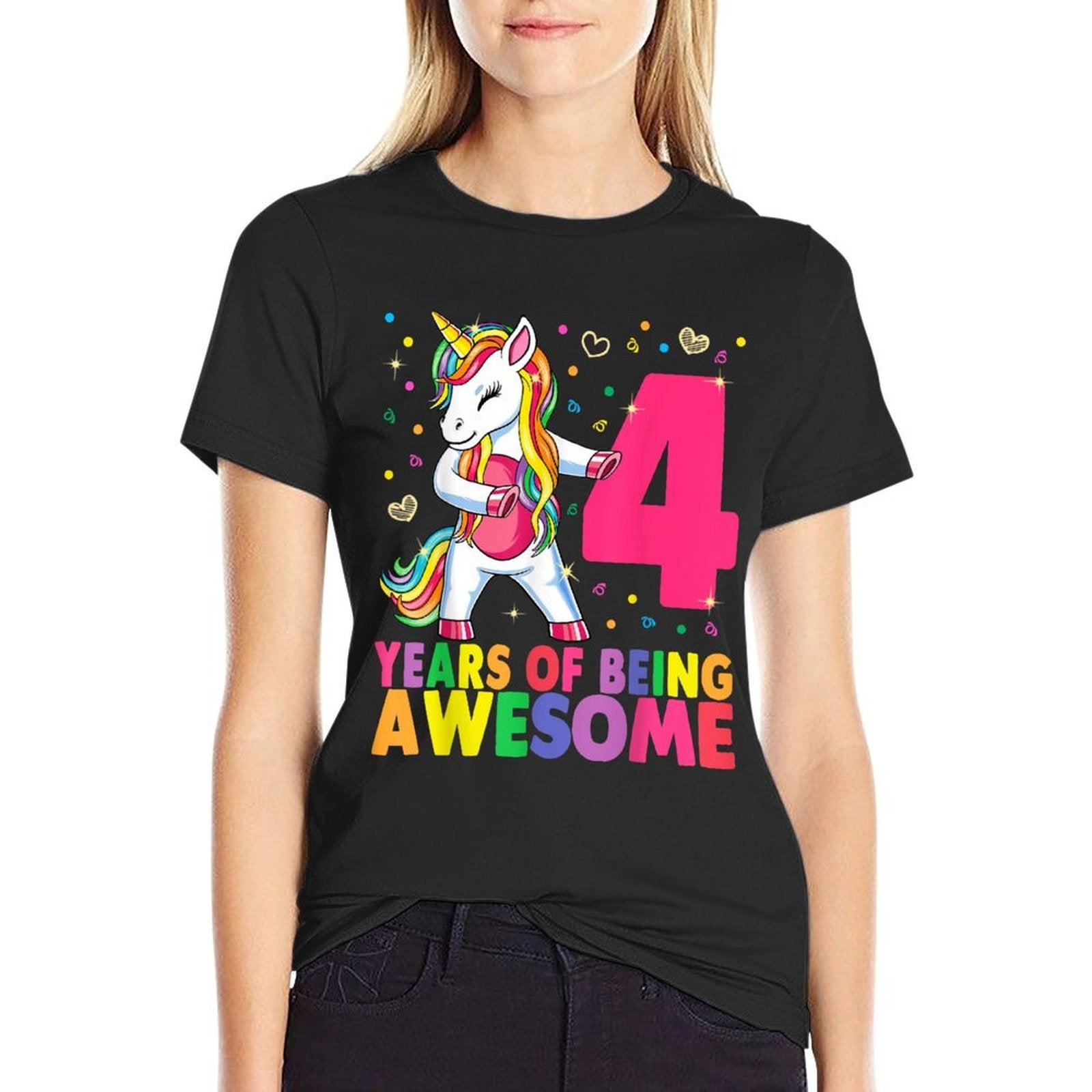 4 Years Old Unicorn Flossing 4th Birthday Girl Unicorn Party  Tagless Design T-Shirt