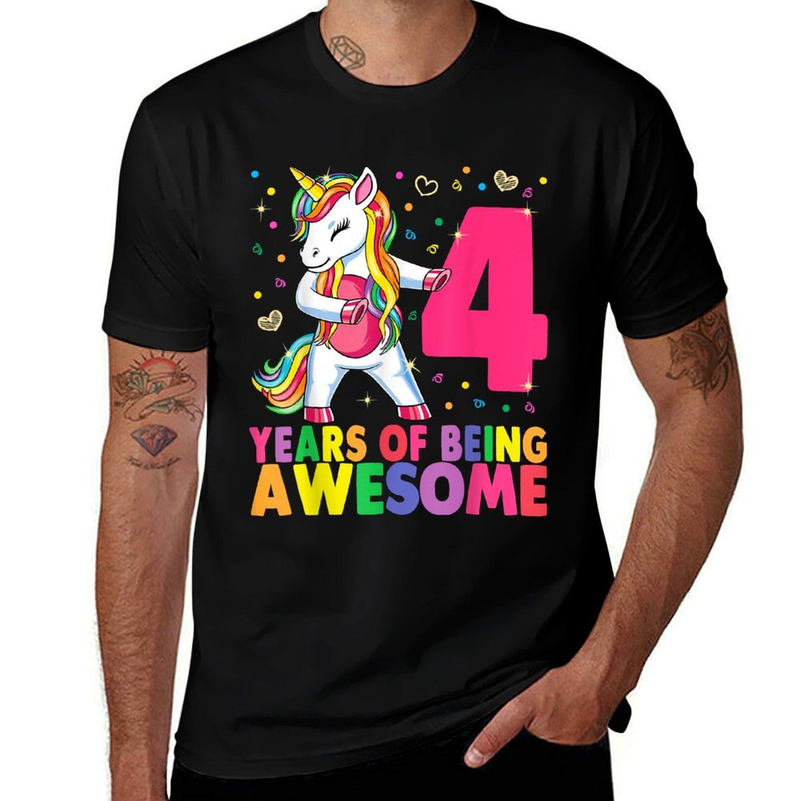 4 Years Old Unicorn Flossing 4th Birthday Girl Unicorn Party  Tagless Design T-Shirt