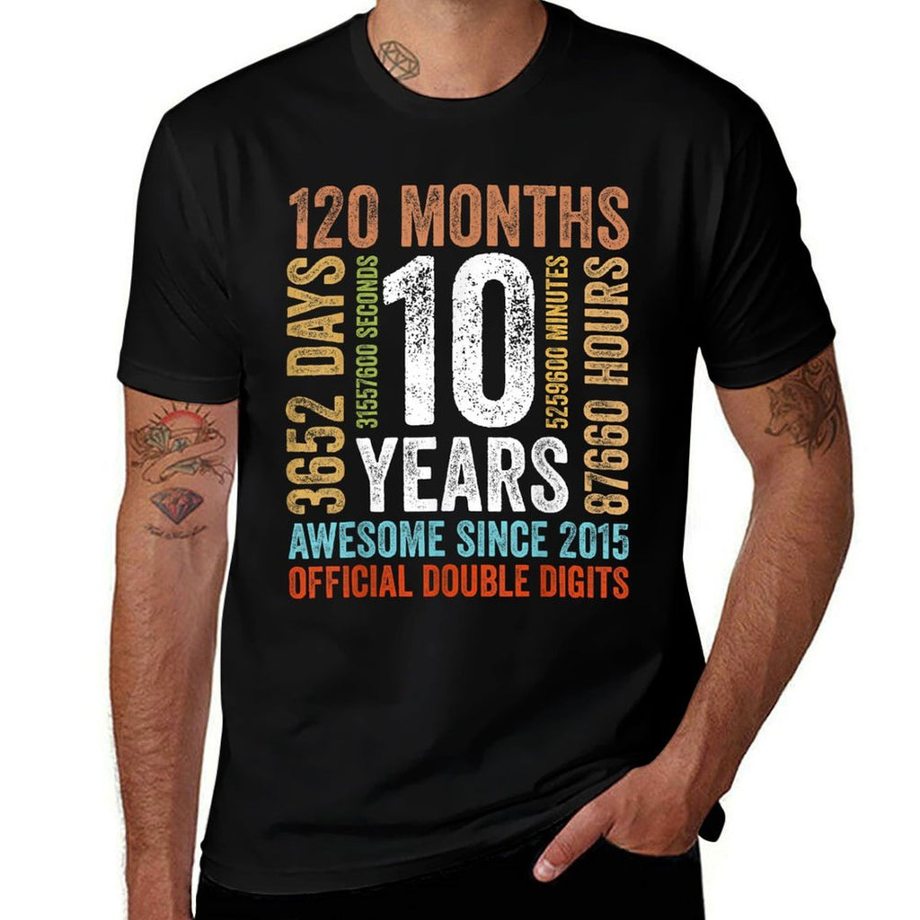 10th Birthday Ten 10 Years Old Since 2015 Double Digits Bday  Trendy Pattern T-Shirt